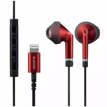 ELECOM Stereo Earphones Inner Ear Type Lightning Lightning Microphone Fast Music LFS10I 13.6mm Heavy Duty Cable Red EHP-LFS10IMRD 1.2m