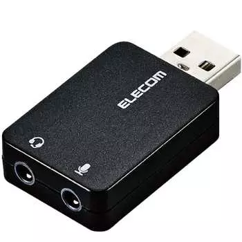 ELECOM USB Audio Conversion Adapter 3.5mm USB to Stereo Mini Jack 3 Pole 4 Pole Compatible Noise Elimination Direct Plug Type Black USB-AADC01BK