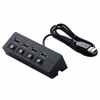ELECOM USB Hub 2.0 Self-Powered 4 Ports with Individual Switch Functionalism 1m MacBook/Surface Pro/Chromebook and Other Laptops Compatible with Ninte