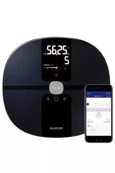 ELECOM Weight Body Composition Meter Data Transfer Carpet Legs with Backlight Fat Fat Muscle 50g Unit Black Scale, [No Required, Wi-Fi Connection]