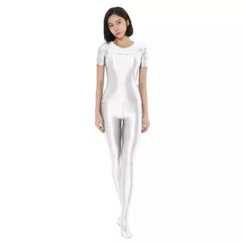 Electra Series Color Short Sleeve Oil Shiny Silk Slip Stretch Undershirt Tight Sexy [AMORESY] T-Shirt (L, White)