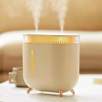 Electric Air Humidifier 2L Dual Nozzle Home Room Desktop USB Charging 3600mAh Battery Operated бежевый