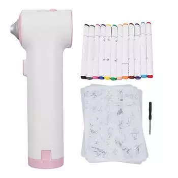 Electric Airbrush Markers Kit Cordless Painting Coloring Arts Crafts Gift Set School Projects розовый