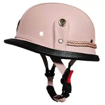 Electric car half helmet men and women four seasons cruise retro German leather helmet handmade helmet S светло-розовый