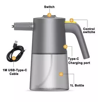 Electric car wash foam spray bottle car wash liquid special tool pa high pressure spray foam household water gun wipe car серый