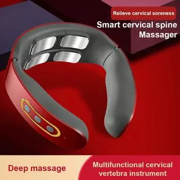 Electric Cervical Neck Shoulder Pulse Massager Heating Pain Relief Muscle Relax Red