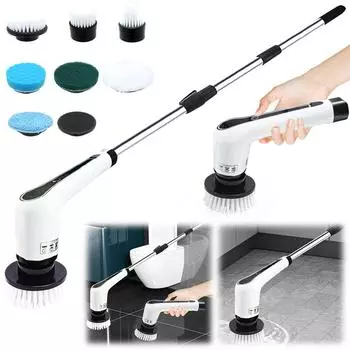 Электрическая щетка для чистки с 7 сменными насадками, беспроводная, вращающаяся, чистящая щетка для ванной комнаты, кухни, окон, туалета CHINA