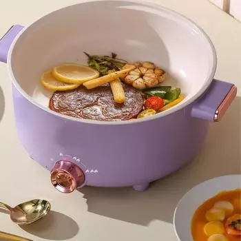 Электрическая кастрюля для приготовления пищи, многофункциональная электрическая кастрюля для жарки, антипригарная керамическая глазурь, 3,5 л, 3 температурных режима для кемпинга белый