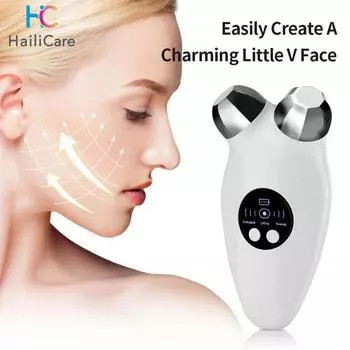 Electric Facial Beauty Instrument Micro Current Face Lifting Roller Massager EMS Skin Tighten Machine V Face Beauty Device белый