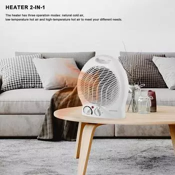 Электрический тепловентилятор с 2 передачами, регулируемый настольный нагревательный прибор мощностью 1000 Вт/2000 Вт, портативный для зимней домашней спальни