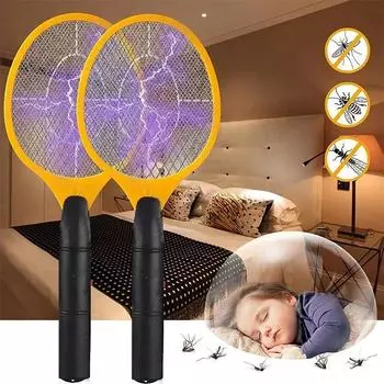 Electric Fly Insect Bug Zapper Bat Handheld Insect Fly Swatter Racket Portable Mosquitos Killer Pest Control for Bedroom Insects жёлтый