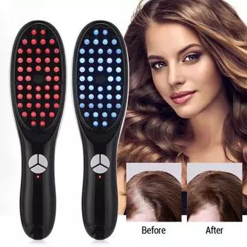 Electric Hair Brush Blue Red Light Vibrating Scalp Promote Hair Phototherapy Rechargeable Growth Handheld Massage Men Women чёрный