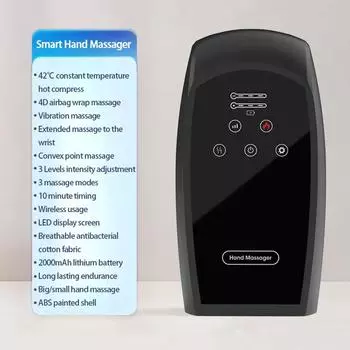 Electric Hand Massager with Heated Airbag Compression Acupoint Rechargeable Palm Finger Massage Machine Fatigue Relief