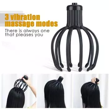 Electric Head Massager Octopus Scalp Massage Vibration Head Scratcher Therapy For Relax Stress Relief Improve Sleep hair growth чёрный