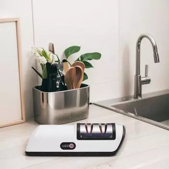 Electric Knife Sharpener Knife Sharpener Tool 2 Stages Automatic Knife Sharpener Professional for Repair/Restore/Polish Blades 17.8x5.5x5.5cm чёрный