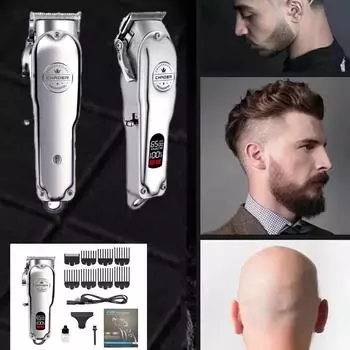 Electric Metal Shaver Retro Electric Push Shear All Metal High-Power Hair Clipper Cross-Border Electric Push Sub Lcd серебряный