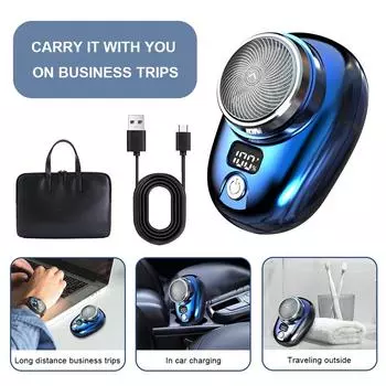 Электрическая мини-бритва для путешествий, карманная бритва, триммер для бороды с быстрой зарядкой, USB-перезаряжаемый, беспроводной, для лысых мужчин, подарки для мужчин чёрный