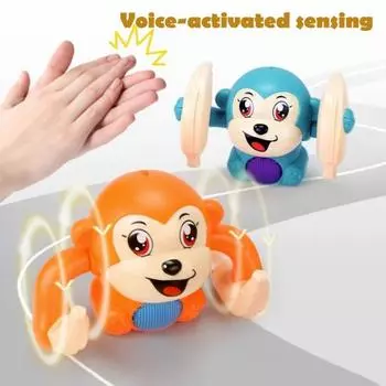 Электрическая игрушка для ползания «Обезьянка» с музыкальным светодиодным светом, активируемая голосом, развивающая игрушка «Детское время на животе», мультяшная ходячая музыкальная игрушка фиолетовый