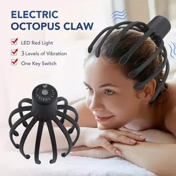 Electric Octopus Claw Scalp Massager Hands-free 3 Level Head Massage LED Red Light 3D Wirelss Head Scratcher Massage Health Care чёрный