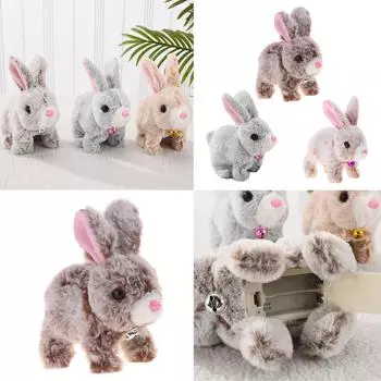 Электрическая плюшевая игрушка кролик для детей, имитация поющих кроликов, игрушка для лающего кролика, обучающая игрушка для малышей, подарок для малышей серый