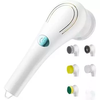 Electric Rotating Cleaning Brush Multifunctional Handheld Cordless Rechargeable Spin Scrubber with 5 Replaceable Brush Heads белый