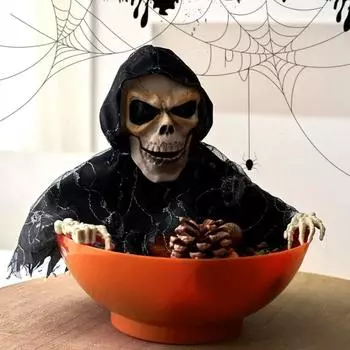 Electric Skeleton Halloween Candy Bowl Battery Powered Glowing Fruit Bowl Plastic Halloween Ghost Ornament Gift