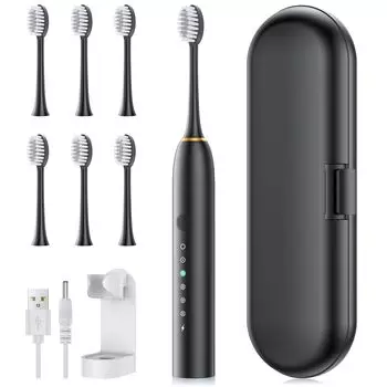 Electric Sonic Electric Equipped with Auto Timer Sonic IPX7 6 Replacement 6 Toothbrush with Storage Convenient to Plaque Whitening AA003 Toothbrush,
