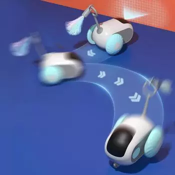 Electric Teaser Wand Smart Cat Toy Car with Feather Cat Teaser Interactive Boredom Relief Toys Pet Supplies синий