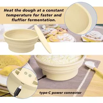 Electric Temperature Controlled Sourdough Proofing Basket Dough Fermentation Round Silicone Bowl Baking Supplies