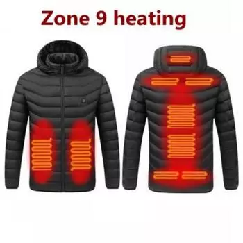 Electric USB Heating Jacket Men Winter Thermostat Hooded Heated Cloth Coat Warm L