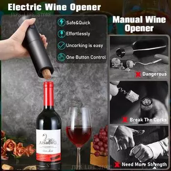 Electric Wine Opener Set Automatic Wine Opener Spiral Corkscrew Battery Powered One-click Button Can Opener for Home Party Bar