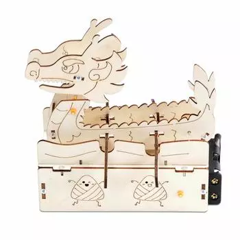Electric Wooden Dragon Boat Assembly Set Children Science Toys Education
