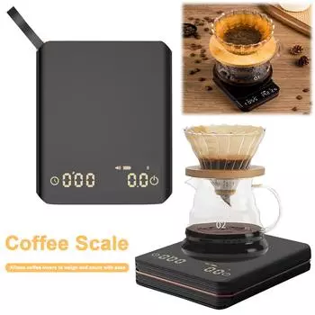Electronic Coffee Scale with Timer Rechargeable Mini Pour Over Drip Espresso Scale LED Display High Precision Kitchen Scale 0.1g чёрный
