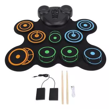 Electronic Drum Set With Dual Speaker USB Rechargeable Portable Roll Up Electric Drum Pad Kit for Gi