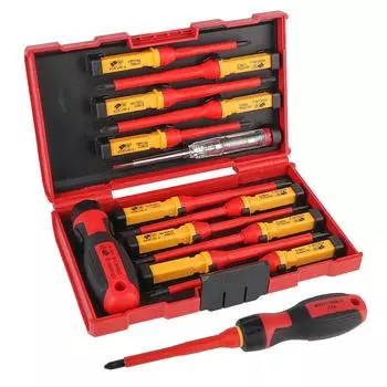 Electronic Insulated Screwdriver kits Household Circuit Tool 12PCS with Box Cross Plate Screwdriver Isolated Current красный