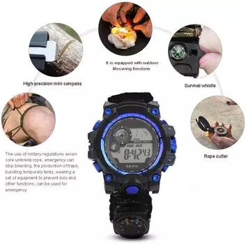Electronic Watch Multi Function Open Button Alarm Clock Function Waterproof Electronic Watch Suitable for Adventure чёрный