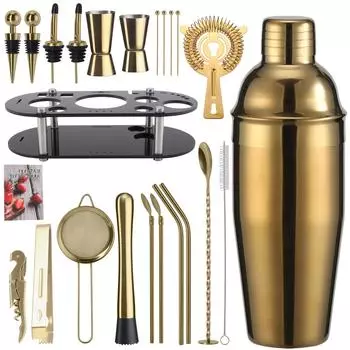 Electroplated Oval Acrylic Stainless Steel Bartending Set Cocktail Maker Snow Pot Cup Shaker Bar Full Set