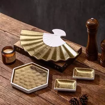 Electroplated Sushi Ceramic Tableware Premium Hotel Restaurant Plate Commercial Plate Salad Japanese Sashimi Plate