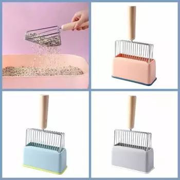Electroplating Metal Cat Litter Shovel Set Wooden Handle Pet Cleaning Supplies Cat Litter blue-base