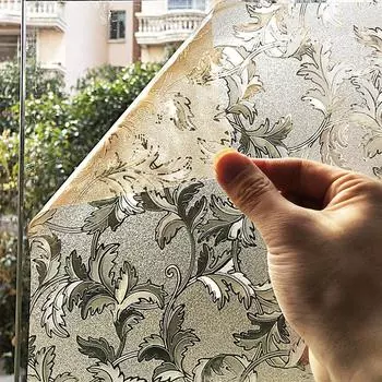 Electrostatic Window Film Vinyl Brown Leaf Style Privacy Protection Home Office Decoration Frosted Glass Sticker 30x100cm