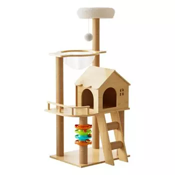Elegaif Cat Деревянный Кот Для Большого Пространства Прозрачный Поставляется с Множественным Котом Для Толстого Старшего Наблюдения Натуральная Конопля Включает Царапины Устраняет светло-коричневого