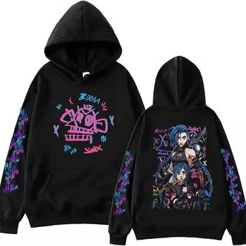 ElegancwCLOW Аниме Arcane-Jinx Hoodie Harajuku Hip Hop Pullo Hoodies & Sweatshirts Women s S