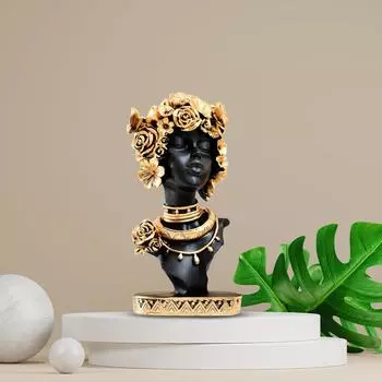 Elegant Afro Woman with Floral Crown Figurine | A Stunning Blend of Culture & Grace | Perfect for Adding Artistic Charm – Pack of 1 золотистый/чёрный