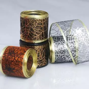 Elegant and Exquisite Halloween Gold and Silver Color Ribbon Stage Party Gift Box Decoration Halloween Gift Ribbon Crafts Making Ribbons 5cm*10 Yards