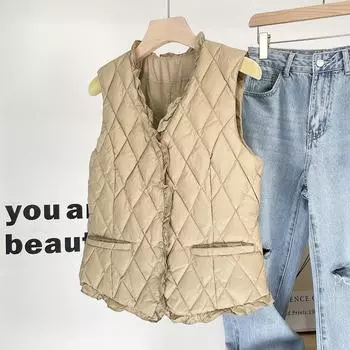 Elegant and fashionable down vest stacked inside V-neck light 90 white duck down vest slim liner women s clothing S