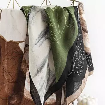 Elegant And Luxurious Mountain Camellia Plain Weave Scarf For Women S Fashion Commuting, Printed Neck Protection Scarf, Elongated Shawl 85*180cm