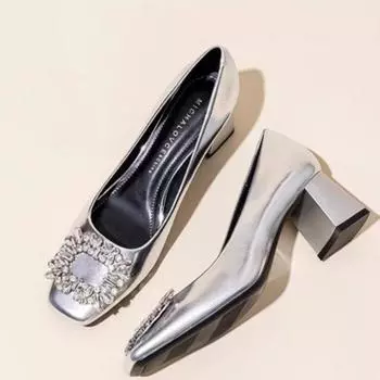 Elegant and Simple Women s Pumps 2024 New Korean Style Silver Mary Jane Shoes Fashionable Shallow Mouth Ladies Single Shoes 35 серебряный