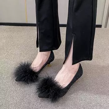 Elegant and Sweet Fluffy Pointy Toe Pumps Women s Beige Fairy Style Party Wedding Shoes Fashion Sexy Fashion Shoes 2024 34 бежевый