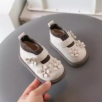 Элегантная детская обувь, модные детские прогулочные туфли с цветочным принтом, нескользящие милые повседневные туфли для девочек, зимние хлопковые ботинки принцессы 16 бежевый