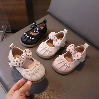 Элегантная детская обувь весна осень милая детская кожаная обувь для девочек модная универсальная детская повседневная обувь для принцесс на плоской подошве 16 чёрный